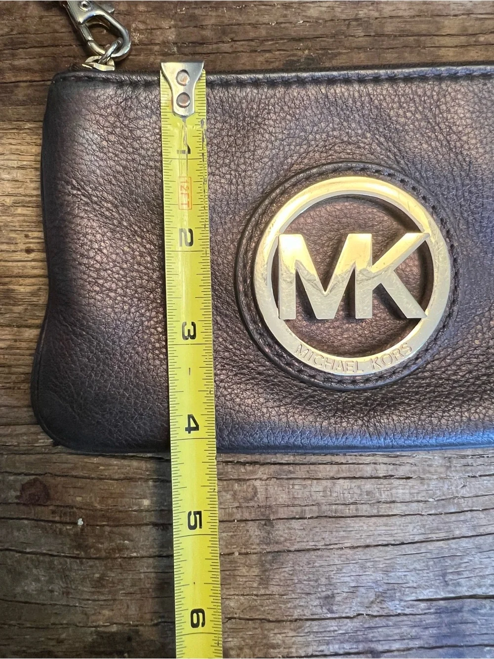 Michael Kors Chocolate Brown Leather Wristlet with Gold MK Emblem
